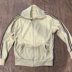 Vintage Men's Beige Track Jacket with Brown Stripes